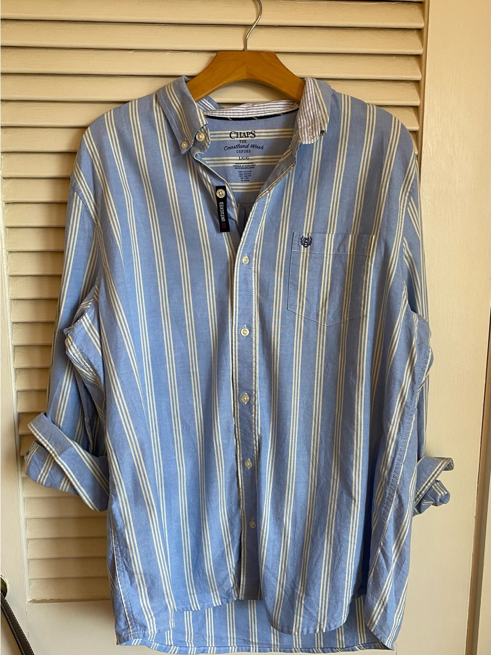 Chaps The Coastland Wash Oxford Light Blue with Yellow Stripes Go Untucked Shirt